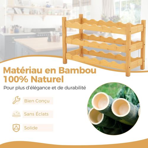 Casier à Vin En Bambou Pour 18 Bouteilles à 3 Niveaux, Casier à Bouteilles, Naturel