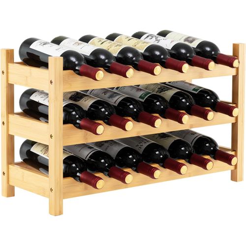 Casier à Vin En Bambou Pour 18 Bouteilles à 3 Niveaux, Casier à Bouteilles, Naturel