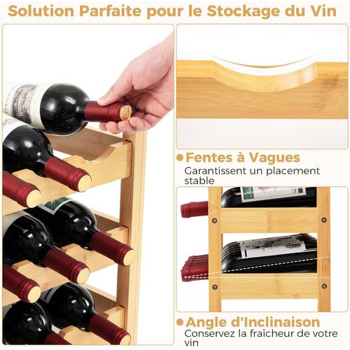 Casier à Vin En Bambou Pour 18 Bouteilles à 3 Niveaux, Casier à Bouteilles, Naturel