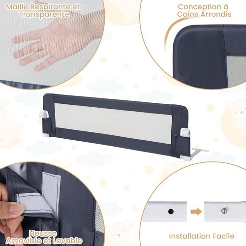 Barrière De Lit Pliable Pour Bébé/enfant Avec Mousse Souple (gris, 150 X 42 Cm)