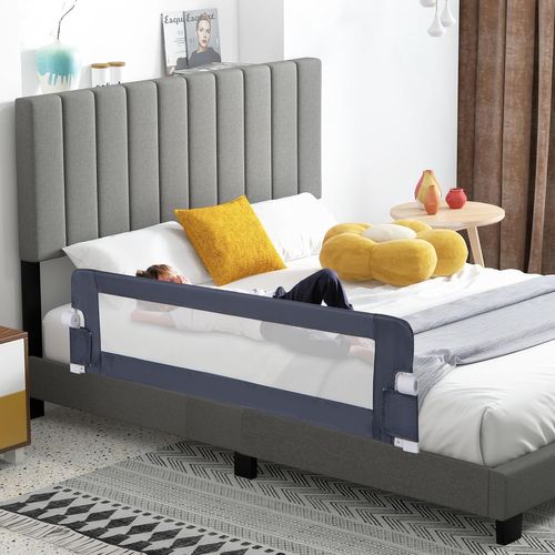 Barrière De Lit Pliable Pour Bébé/enfant Avec Mousse Souple (gris, 150 X 42 Cm)