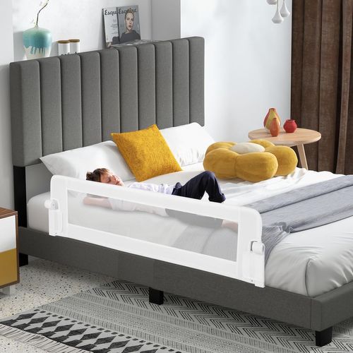 Barrière De Lit Pliable Pour Bébé/enfant Avec Mousse Souple (blanc, 150 X 42 Cm)