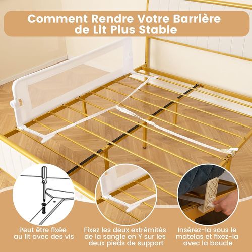 Barrière De Lit Pliable Pour Bébé/enfant Avec Mousse Souple (blanc, 150 X 42 Cm)