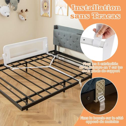 Barrière De Lit Pliable Bébé/enfant, Mousse Souple, Installation Facile, 120x42.5cm,blanc