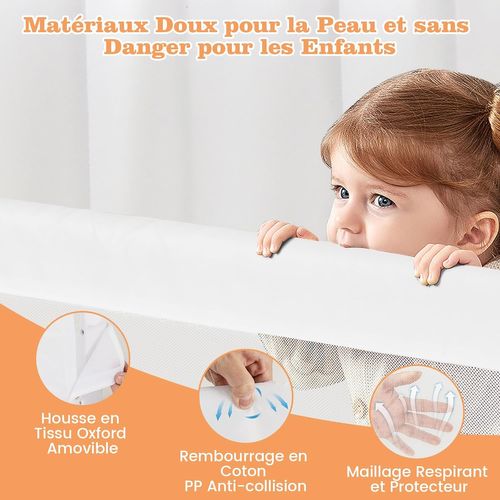 Barrière De Lit Pliable Bébé/enfant, Mousse Souple, Installation Facile, 120x42.5cm,blanc