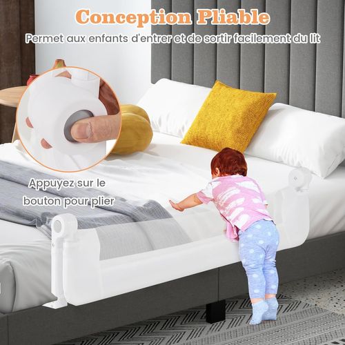 Barrière De Lit Pliable Bébé/enfant, Mousse Souple, Installation Facile, 120x42.5cm,blanc