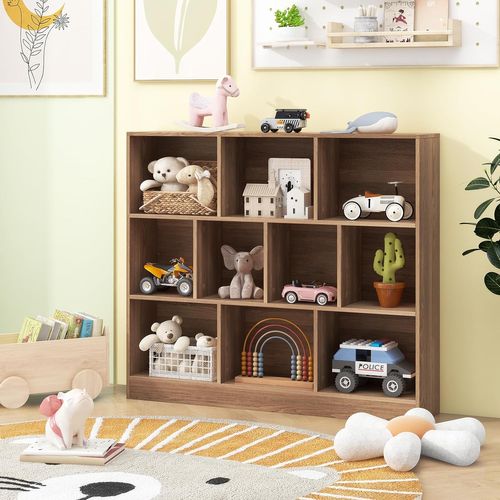 Bibliothèque Étagère à 10 Compartiments Ouverts, Meuble De Rangement à 3 Niveaux (naturel)