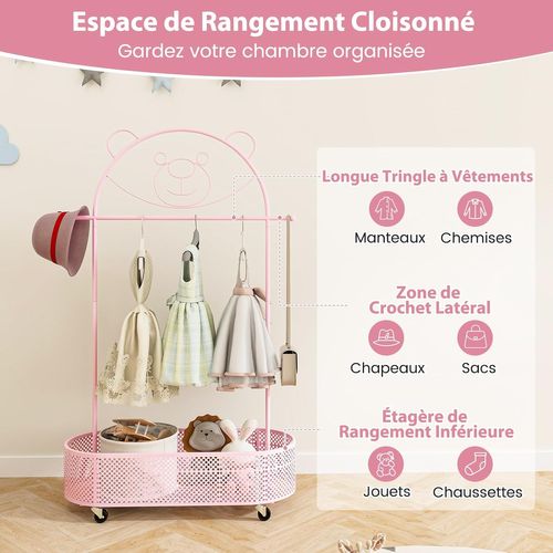 Portant à Vêtements Enfant En Forme D’ours Avec 3 Hauteurs Réglables, Charge 50kg
