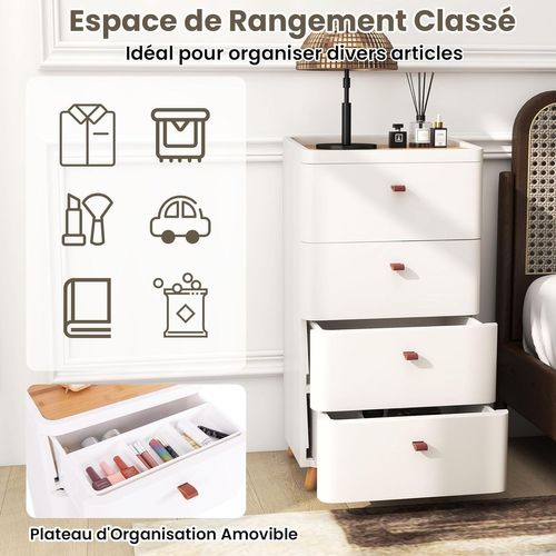 Chiffonner 4 Tiroirs, Meuble Rangement Tiroirs En Plastique - Blanc