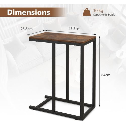 Table Dappoint, Bout De Canape En Forme C, 45,5 X 25,5 X 64 Cm (marron Rustique)