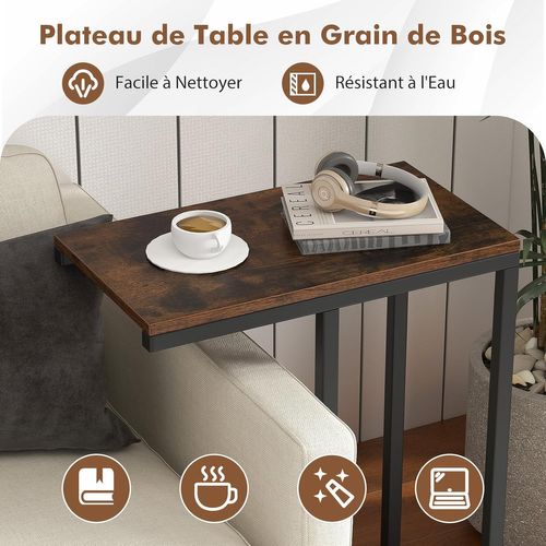 Table Dappoint, Bout De Canape En Forme C, 45,5 X 25,5 X 64 Cm (marron Rustique)