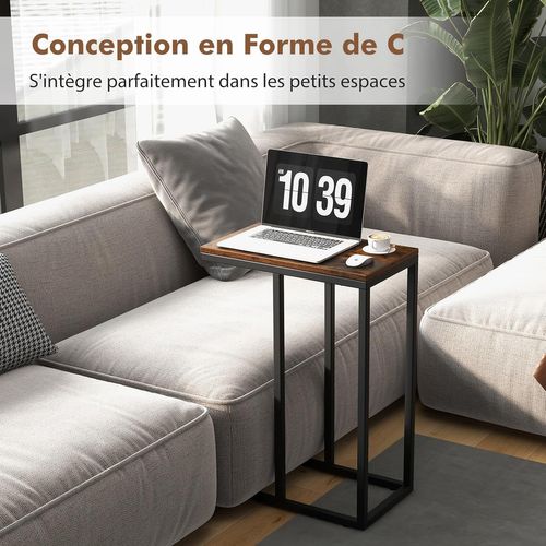 Table Dappoint, Bout De Canape En Forme C, 45,5 X 25,5 X 64 Cm (marron Rustique)