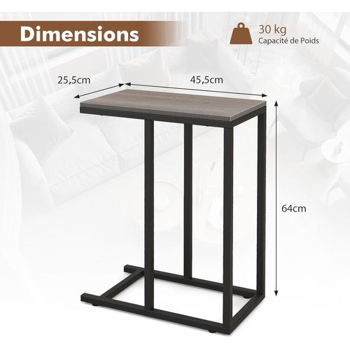 Table Dappoint, Bout De Canape En Forme C, Gueridon Pour Canapé, 45,5 X 25,5 X 64 Cm (gris Chêne)