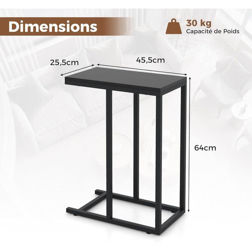 Table D'appoint, Bout De Canape En Forme C, Gueridon Pour Canapé,45,5 X 25,5 X 64 Cm (noir)