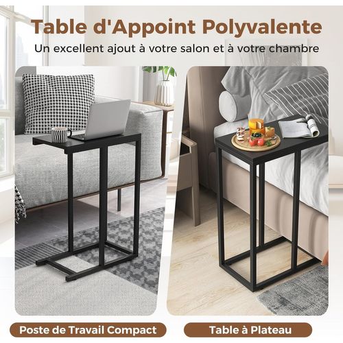 Table D'appoint, Bout De Canape En Forme C, Gueridon Pour Canapé,45,5 X 25,5 X 64 Cm (noir)