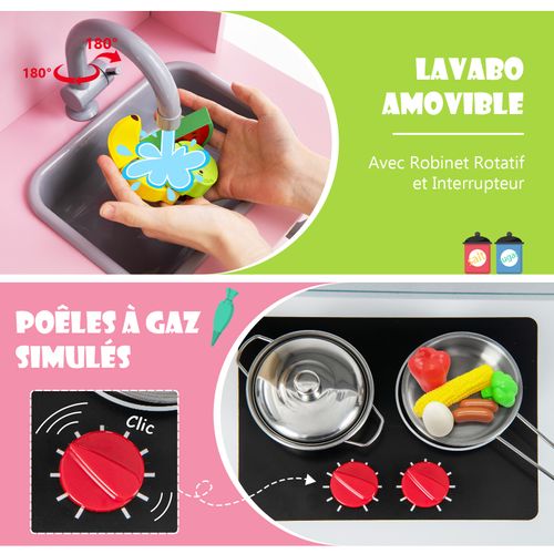 Cuisine Enfant En Bois Avec 18 Accessoires Et Sonore, Jeu De Cuisine Bois Enfant