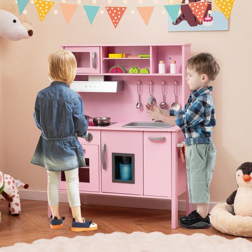 Cuisine Enfant En Bois Avec 18 Accessoires Et Sonore, Jeu De Cuisine Bois Enfant