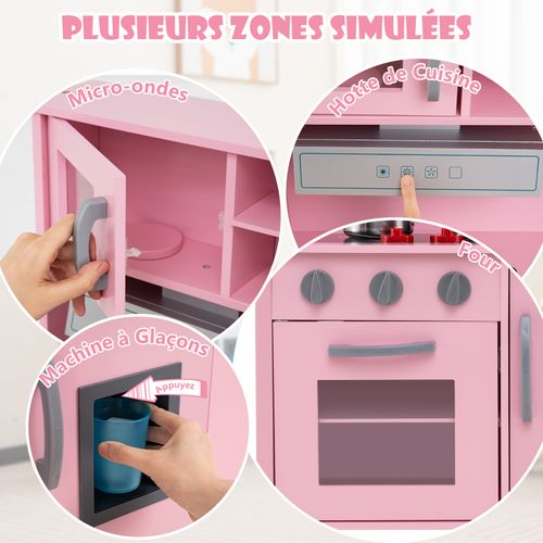 Cuisine Enfant En Bois Avec 18 Accessoires Et Sonore, Jeu De Cuisine Bois Enfant