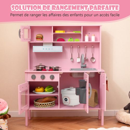 Cuisine Enfant En Bois Avec 18 Accessoires Et Sonore, Jeu De Cuisine Bois Enfant