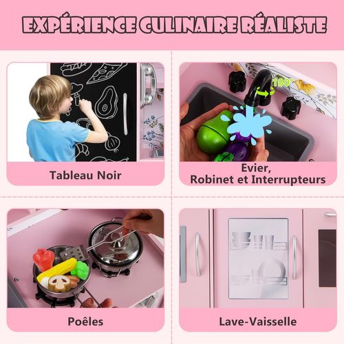 Cuisine Enfants En Bois Avec Tableau Noir Et Téléphone, 82 X 24 X 80 Cm (rose Clair)