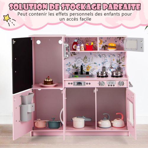 Cuisine Enfants En Bois Avec Tableau Noir Et Téléphone, 82 X 24 X 80 Cm (rose Clair)