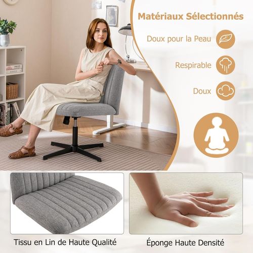 Chaise De Bureau Sans Accoudoirs Avec Siège Rembourré Large, Bascule à 120°, Bureau (gris)