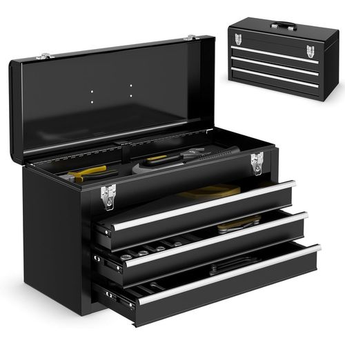 Boîte à Outils En Métal Avec 3 Tiroirs, Coffre à Outils Avec Plateau De Rangement(noir)