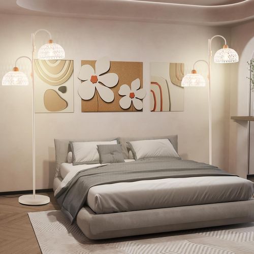 Lampadaire Sur Pied Salon, Lampadaire à 2 Lampes Rotative à 350°, Interrupteur Au Pied