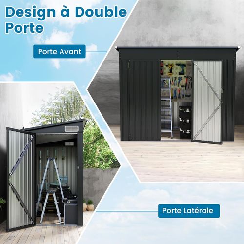 Abri De Jardin En Métal 4㎡, Cabane Jardin Exterieur En Acier Galvanisé 5,7 M³ Avec Loquet, Porte