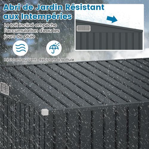 Abri De Jardin En Métal 4㎡, Cabane Jardin Exterieur En Acier Galvanisé 5,7 M³ Avec Loquet, Porte