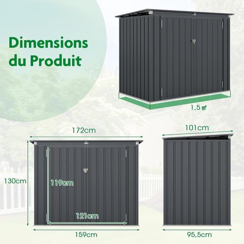 Abri De Jardin En Métal 1,5 M², Cabane Jardin Exterieur En Acier Galvanisé Avec Loquet