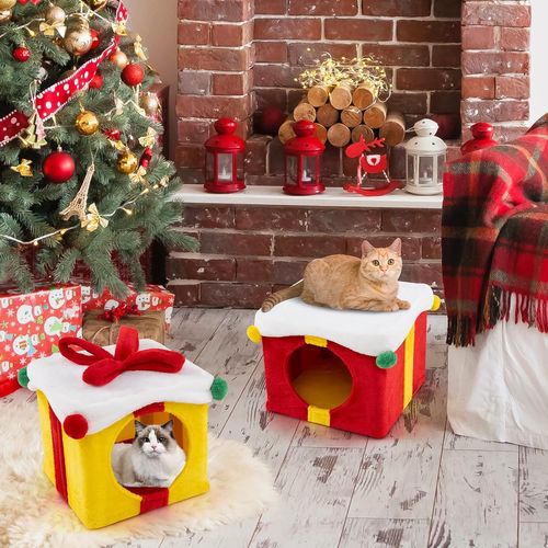 Maison Pour Chat De Noël à 2 Etages, Niche Pour Chat Intérieur