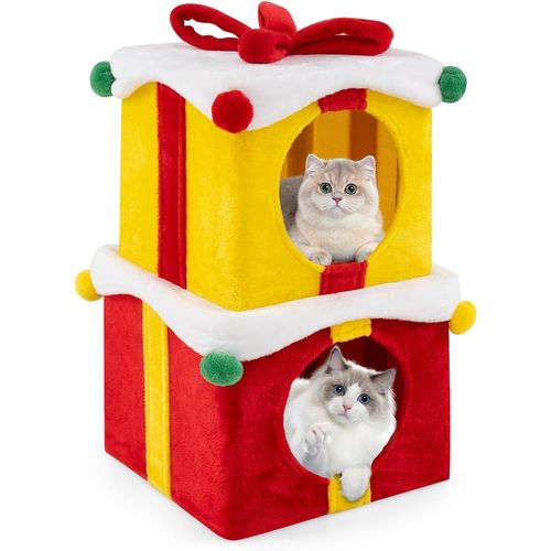 Maison Pour Chat De Noël à 2 Etages, Niche Pour Chat Intérieur