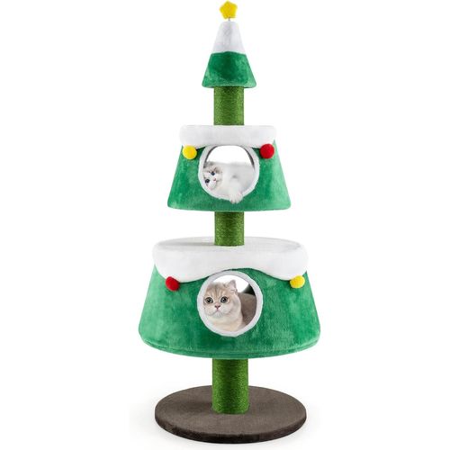 Arbre à Chat De Noël 153 Cm, Tour Pour Chat Intérieur à 3 Étages, 2 Condos, Arbre à Chat XXL