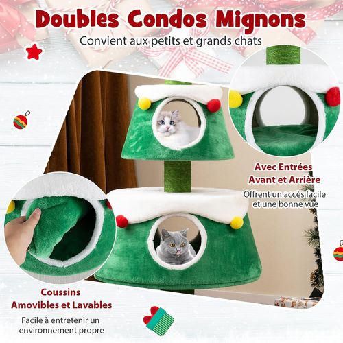 Arbre à Chat De Noël 153 Cm, Tour Pour Chat Intérieur à 3 Étages, 2 Condos, Arbre à Chat XXL
