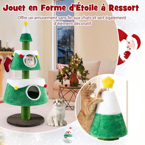 Arbre à Chat De Noël 153 Cm, Tour Pour Chat Intérieur à 3 Étages, 2 Condos, Arbre à Chat XXL