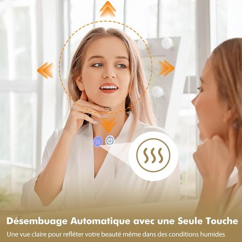 Miroir LED Salle De Bain 70 X 50 Cm, Miroir Mural Rectangulaire Antibuee, 3000-6000k