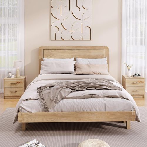 Table De Nuit 2 Tiroirs, Table De Chevet Moderne Avec Rangement, Chevet De Lit Bois (naturel)