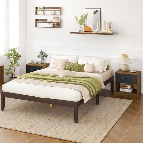 Table De Nuit Avec Tiroir, Table De Chevet Avec Étagère Ouverte, Chevet De Lit, Marron Noir,1 Tiroir