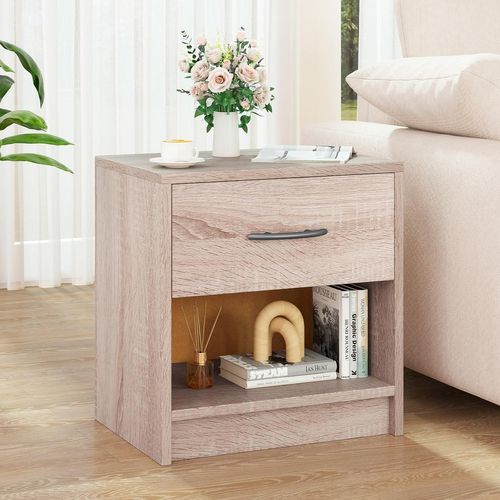 Table De Nuit Avec Tiroir, Table De Chevet Avec Étagère Ouverte, Chevet De Lit (naturel,1 Tiroir)