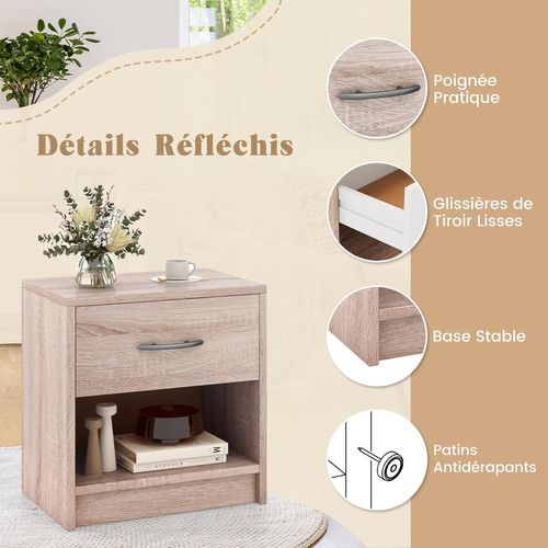 Table De Nuit Avec Tiroir, Table De Chevet Avec Étagère Ouverte, Chevet De Lit (naturel,1 Tiroir)