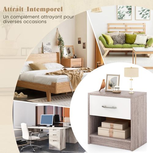 Table De Nuit Avec Tiroir, Table De Chevet Avec Étagère Ouverte, Chevet De Lit (gris Chêne Foncé)