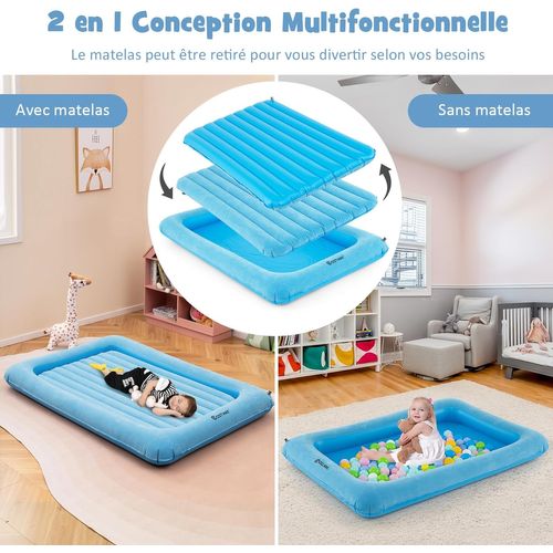 Lit De Voyage Gonflable Enfant Avec Matelas Pneumatique Et Amovible, Charge 150kg (bleu)