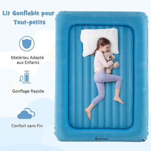 Lit De Voyage Gonflable Enfant Avec Matelas Pneumatique Et Amovible, Charge 150kg (bleu)