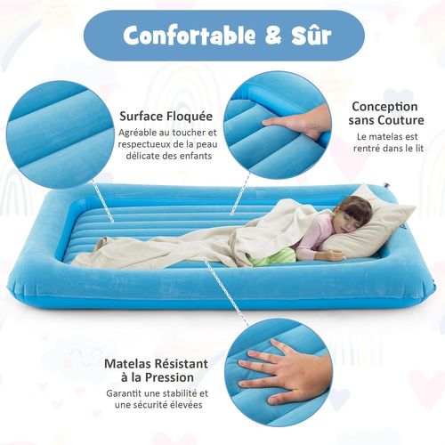 Lit De Voyage Gonflable Enfant Avec Matelas Pneumatique Et Amovible, Charge 150kg (bleu)