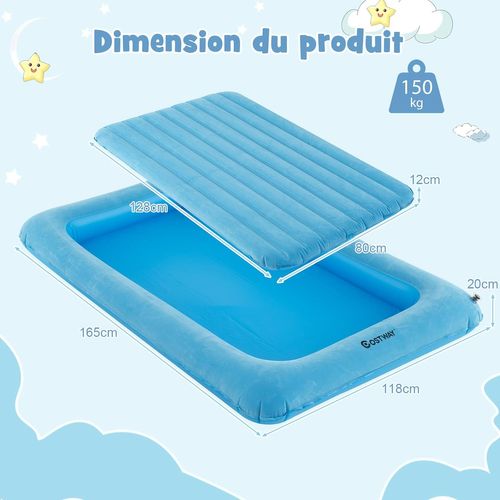 Lit De Voyage Gonflable Enfant Avec Matelas Pneumatique Et Amovible, Charge 150kg (bleu)