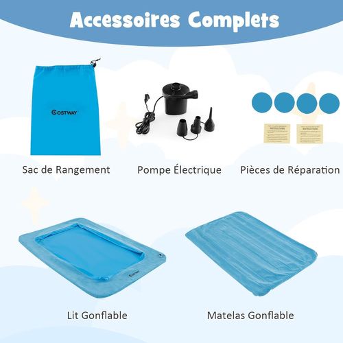 Lit De Voyage Gonflable Enfant Avec Matelas Pneumatique Et Amovible, Charge 150kg (bleu)