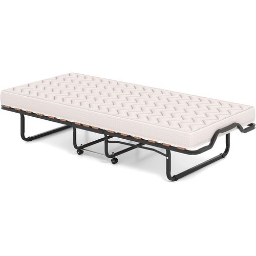 Lit Pliant 80x200 Cm Avec Matelas Orthopédique En Mémoire 10 Cm, Lit D’appoint Pliable, Beige