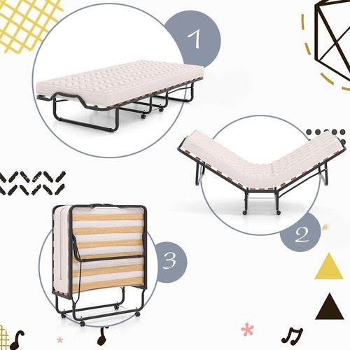 Lit Pliant 80x200 Cm Avec Matelas Orthopédique En Mémoire 10 Cm, Lit D’appoint Pliable, Beige