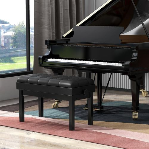 Tabouret Piano Réglable En Hauteur 48-58 Cm, Banquette Piano Avec Rangement, Charge 200 Kg, Noir